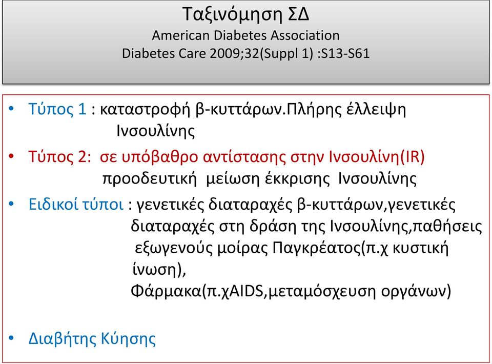 πλήρης έλλειψη Ινσουλίνης Τύπος 2: σε υπόβαθρο αντίστασης στην Ινσουλίνη(IR) προοδευτική μείωση έκκρισης