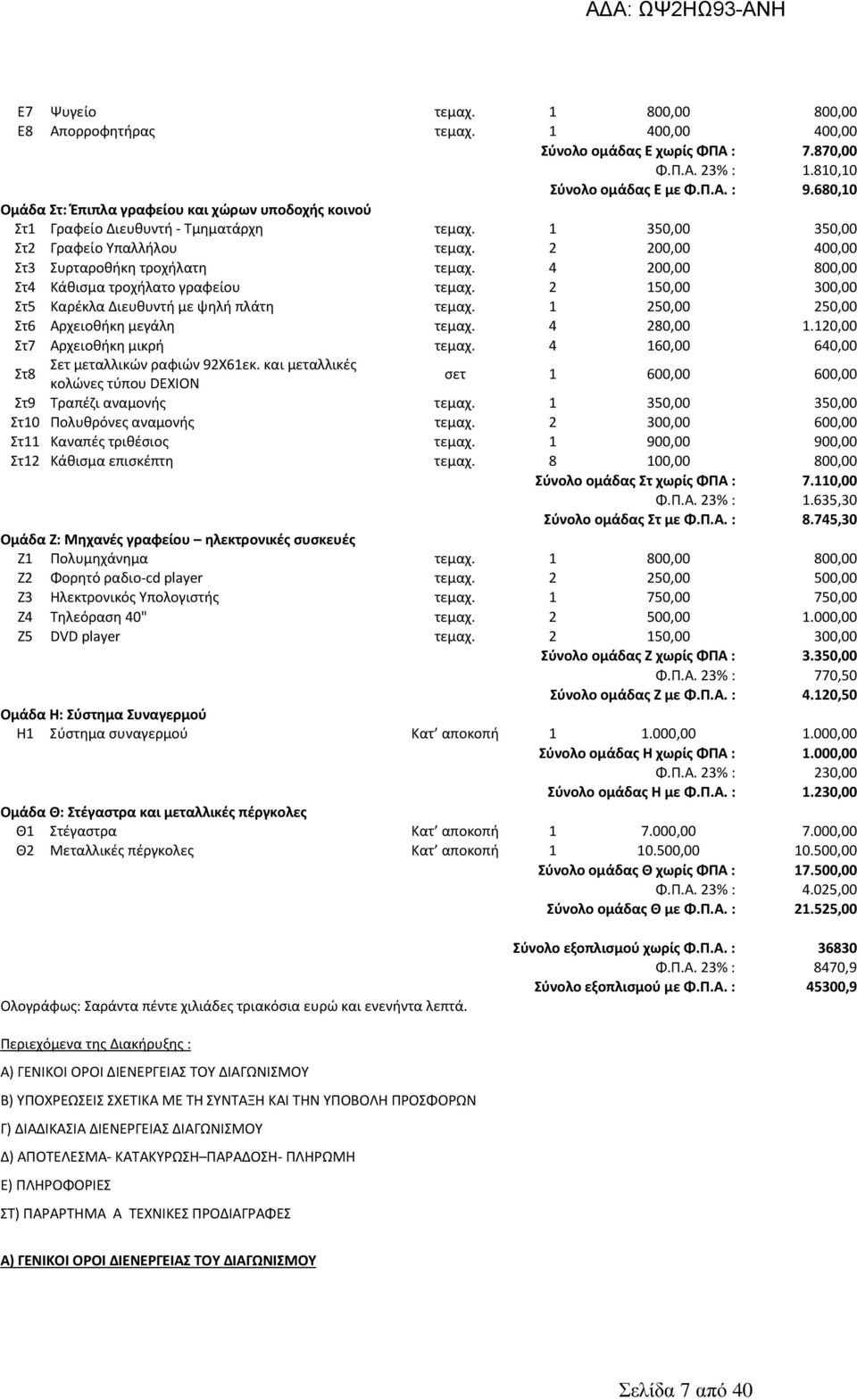 2 200,00 400,00 Στ3 Συρταροθήκη τροχήλατη τεμαχ. 4 200,00 800,00 Στ4 Κάθισμα τροχήλατο γραφείου τεμαχ. 2 150,00 300,00 Στ5 Καρέκλα Διευθυντή με ψηλή πλάτη τεμαχ.