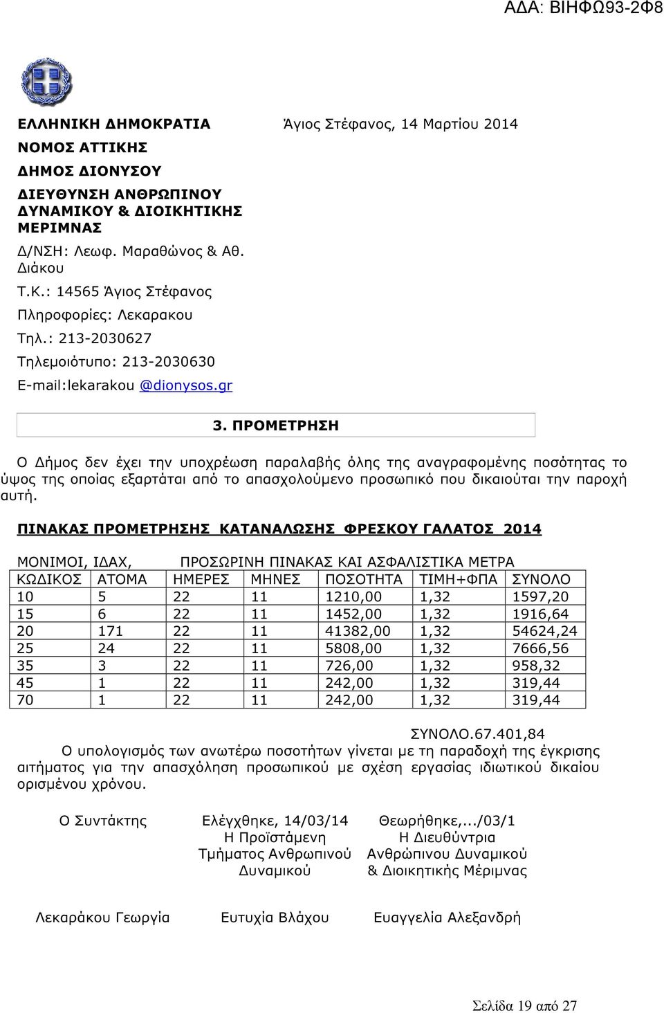 ΠΡΟΜΕΤΡΗΣΗ Ο ήµος δεν έχει την υποχρέωση παραλαβής όλης της αναγραφοµένης ποσότητας το ύψος της οποίας εξαρτάται από το απασχολούµενο προσωπικό που δικαιούται την παροχή αυτή.