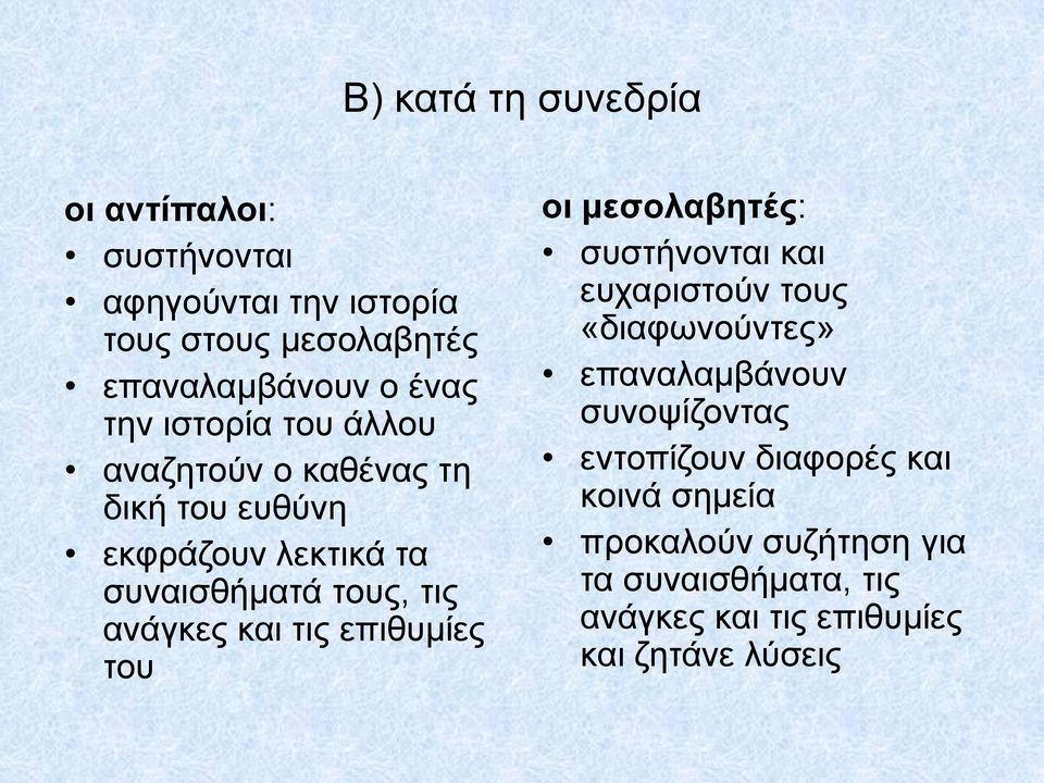 τις επιθυμίες του οι μεσολαβητές: συστήνονται και ευχαριστούν τους «διαφωνούντες» επαναλαμβάνουν συνοψίζοντας