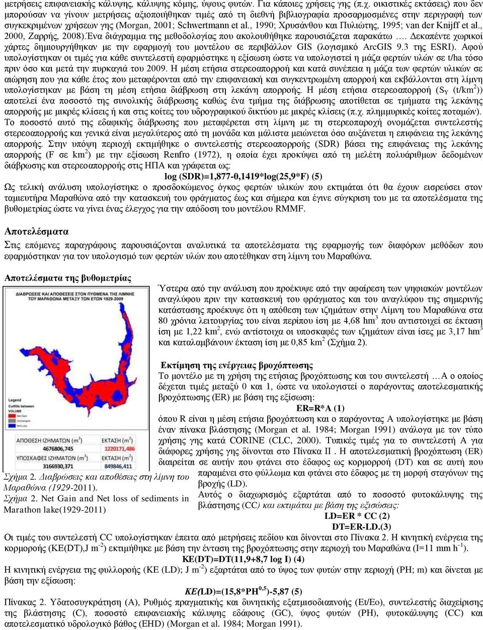 νηθηζηηθέο εθηάζεηο) πνπ δελ κπνξνύζαλ λα γίλνπλ κεηξήζεηο αμηνπνηήζεθαλ ηηκέο από ηε δηεζλή βηβιηνγξαθία πξνζαξκνζκέλεο ζηελ πεξηγξαθή ησλ ζπγθεθξηκέλσλ ρξήζεσλ γεο (Morgan, 2001; Schwertmann et al.