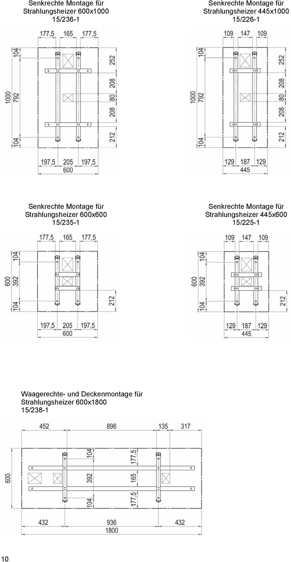 Senkrechte Montage für Strahlungsheizer 600x600 Strahlungsheizer 445x600