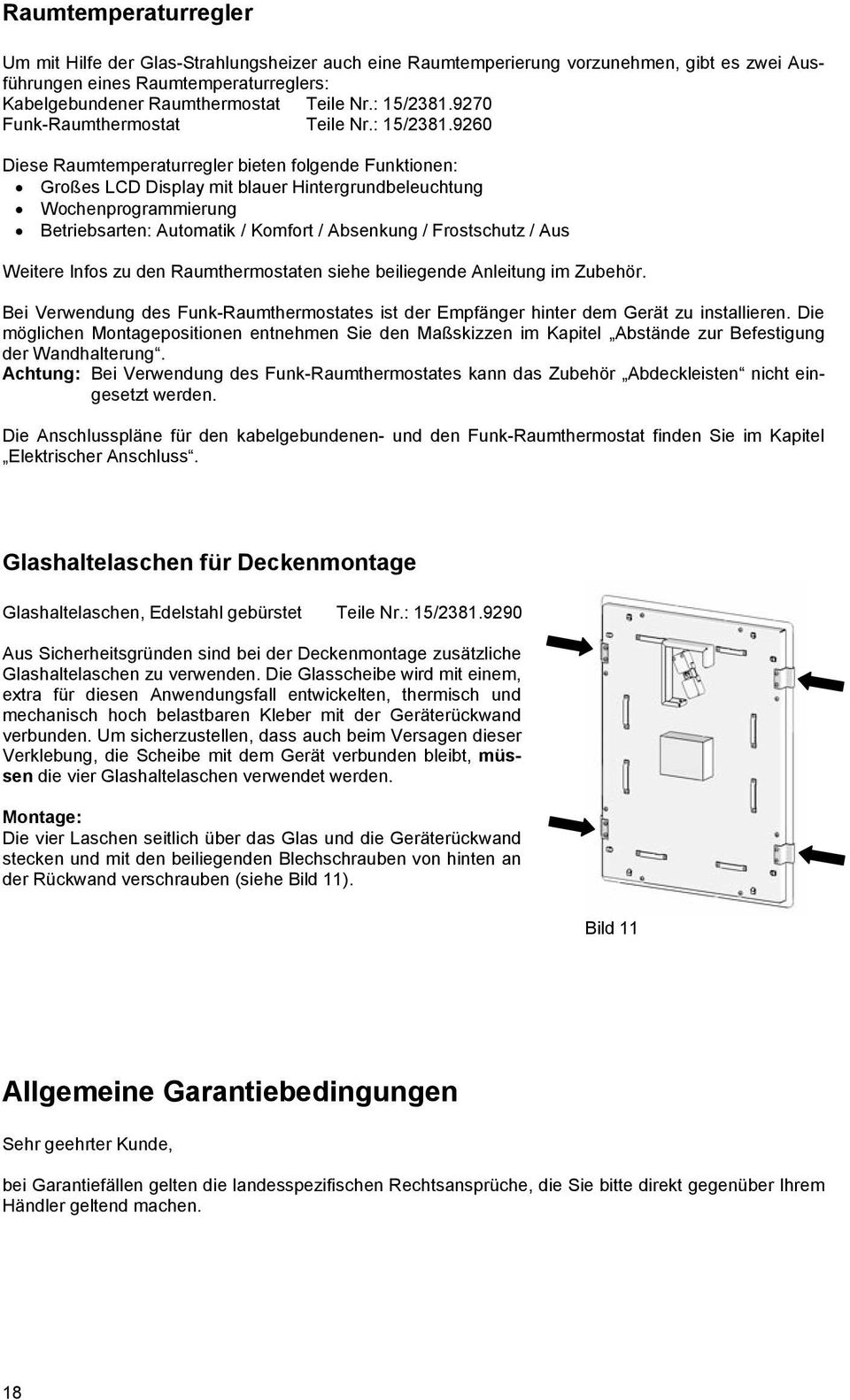 9270 Funk-Raumthermostat Teile Nr.