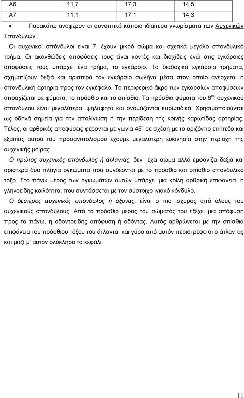 Τα διαδοχικά εγκάρσια τρήματα, σχηματίζουν δεξιά και αριστερά τον εγκάρσιο σωλήνα μέσα στον οποίο ανέρχεται η σπονδυλική αρτηρία προς τον εγκέφαλο.