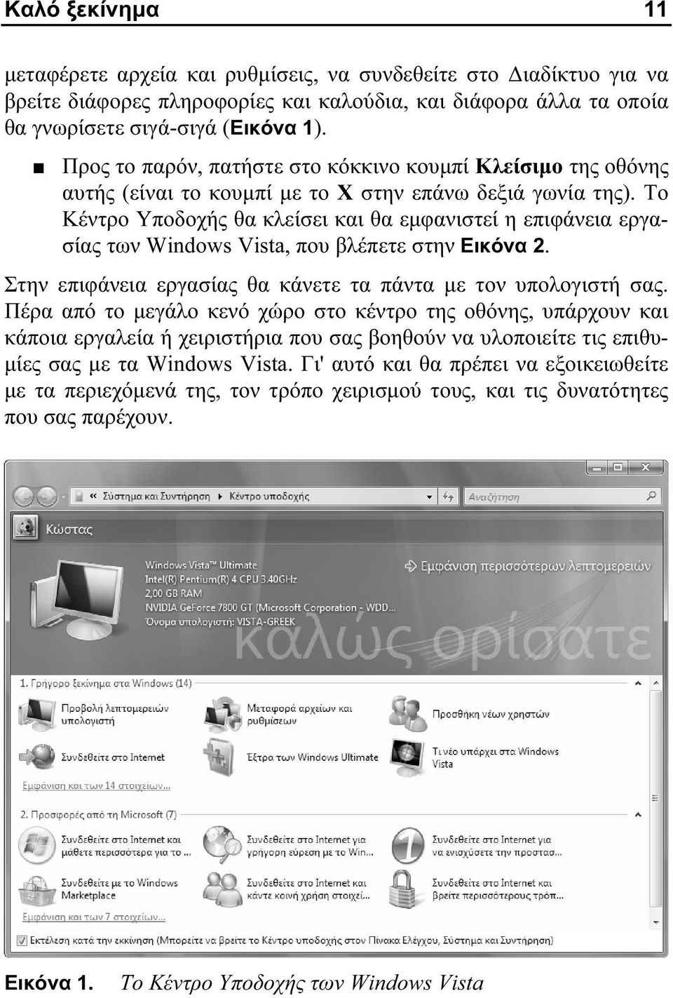 Το Κέντρο Υποδοχής θα κλείσει και θα εμφανιστεί η επιφάνεια εργασίας των Windows Vista, που βλέπετε στην Εικόνα 2. Στην επιφάνεια εργασίας θα κάνετε τα πάντα με τον υπολογιστή σας.