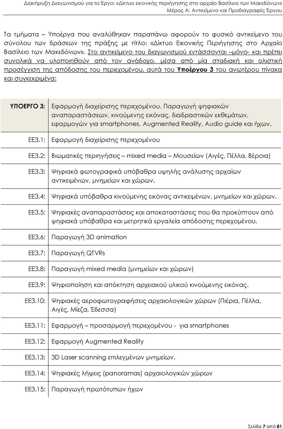 του ανωτέρου πίνακα και συγκεκριµένα: ΥΠΟΕΡΓΟ 3: Εφαρµογή διαχείρισης περιεχοµένου.