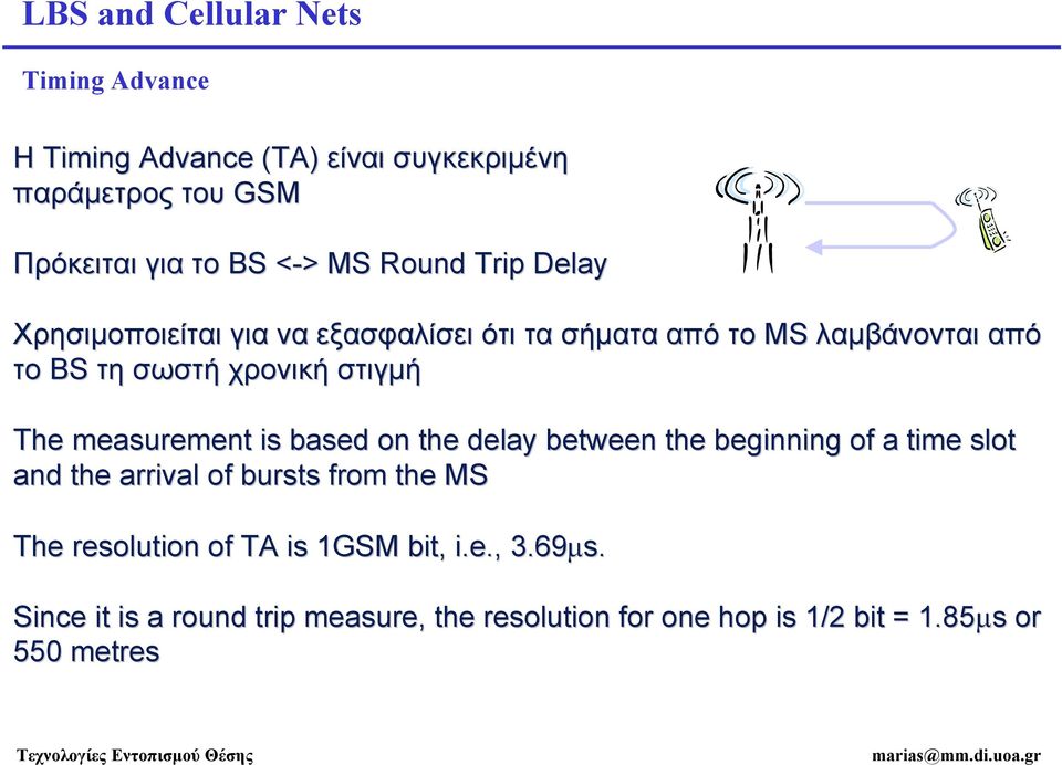 measurement is based on the delay between the beginning of a time slot and the arrival of bursts from the MS The