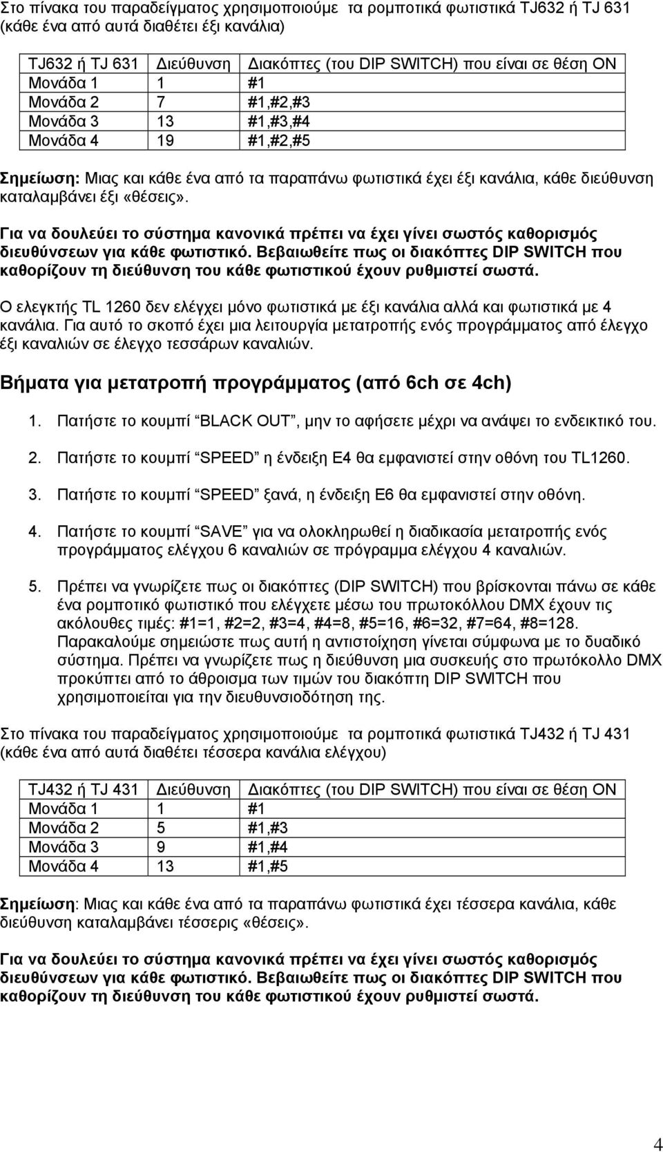 Για να δουλεύει το σύστηµα κανονικά πρέπει να έχει γίνει σωστός καθορισµός διευθύνσεων για κάθε φωτιστικό.