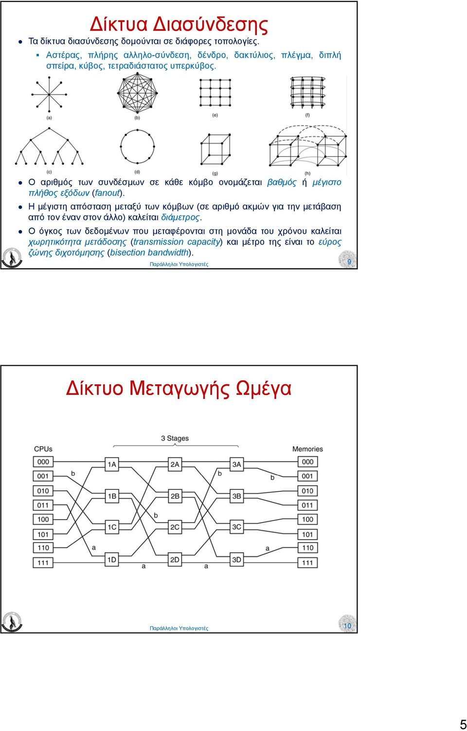 Ο αριθµός των συνδέσµων σε κάθε κόµβο ονοµάζεται βαθµός ή µέγιστοέ πλήθος εξόδων (fanout).