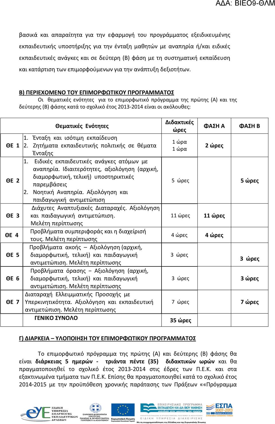 Β) ΠΕΡΙΕΧΟΜΕΝΟ ΣΟΤ ΕΠΙΜΟΡΦΩΣΙΚΟΤ ΠΡΟΓΡΑΜΜΑΣΟ Οι κεματικζσ ενότθτεσ για το επιμορφωτικό πρόγραμμα τθσ πρϊτθσ (Α) και τθσ δεφτερθσ (Β) φάςθσ κατά το ςχολικό ζτοσ 2013-2014 είναι οι ακόλουκεσ: ΘΕ 1 ΘΕ 2