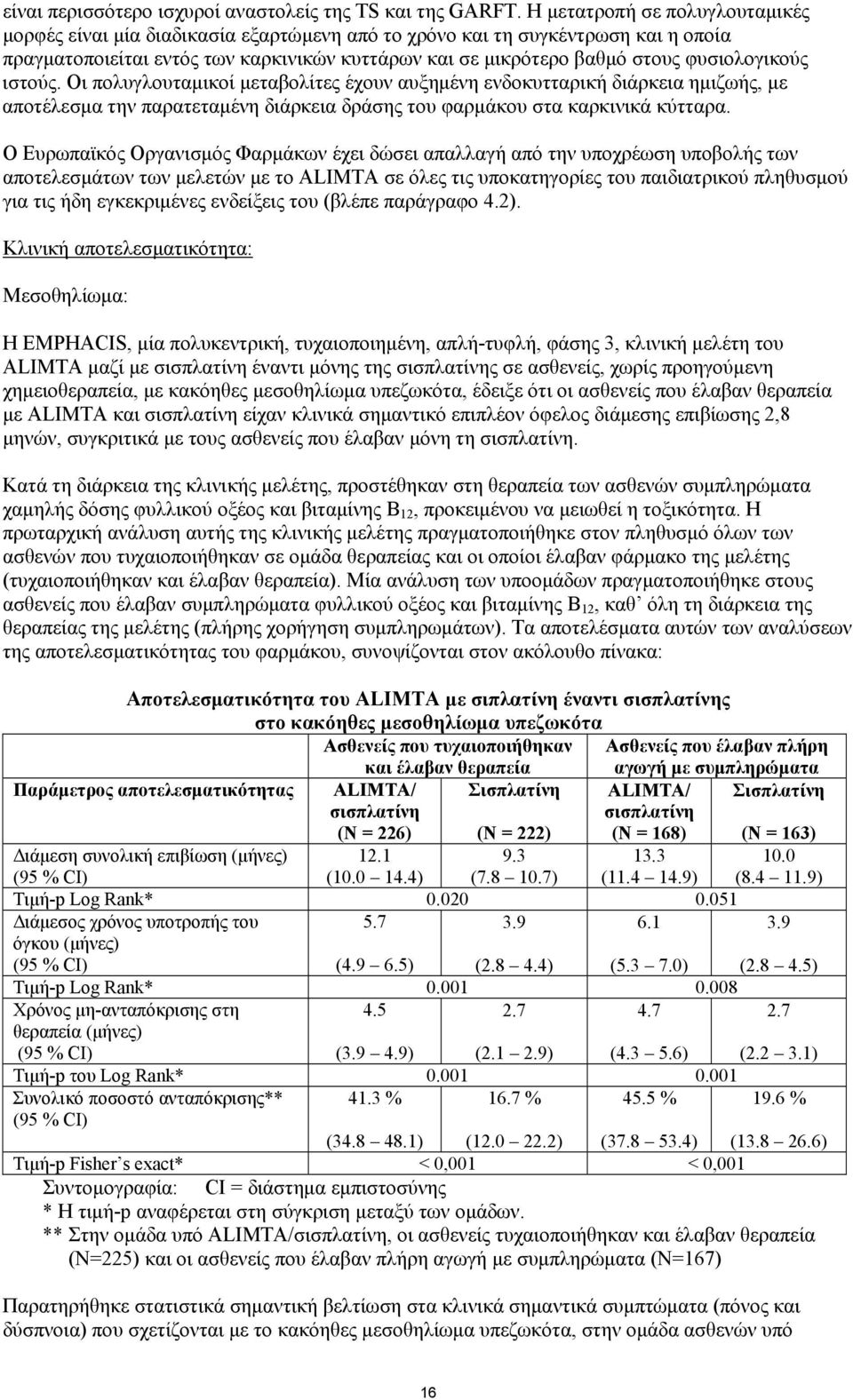 φυσιολογικούς ιστούς. Οι πολυγλουταμικοί μεταβολίτες έχουν αυξημένη ενδοκυτταρική διάρκεια ημιζωής, με αποτέλεσμα την παρατεταμένη διάρκεια δράσης του φαρμάκου στα καρκινικά κύτταρα.