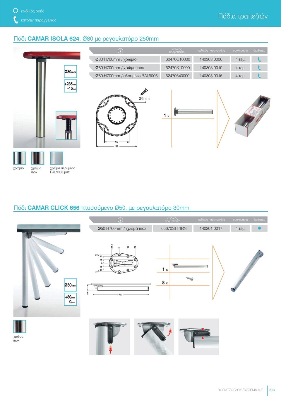 0010 Ø80 H700mm / αλουμίνιο RAL9006 62470640000 140303.