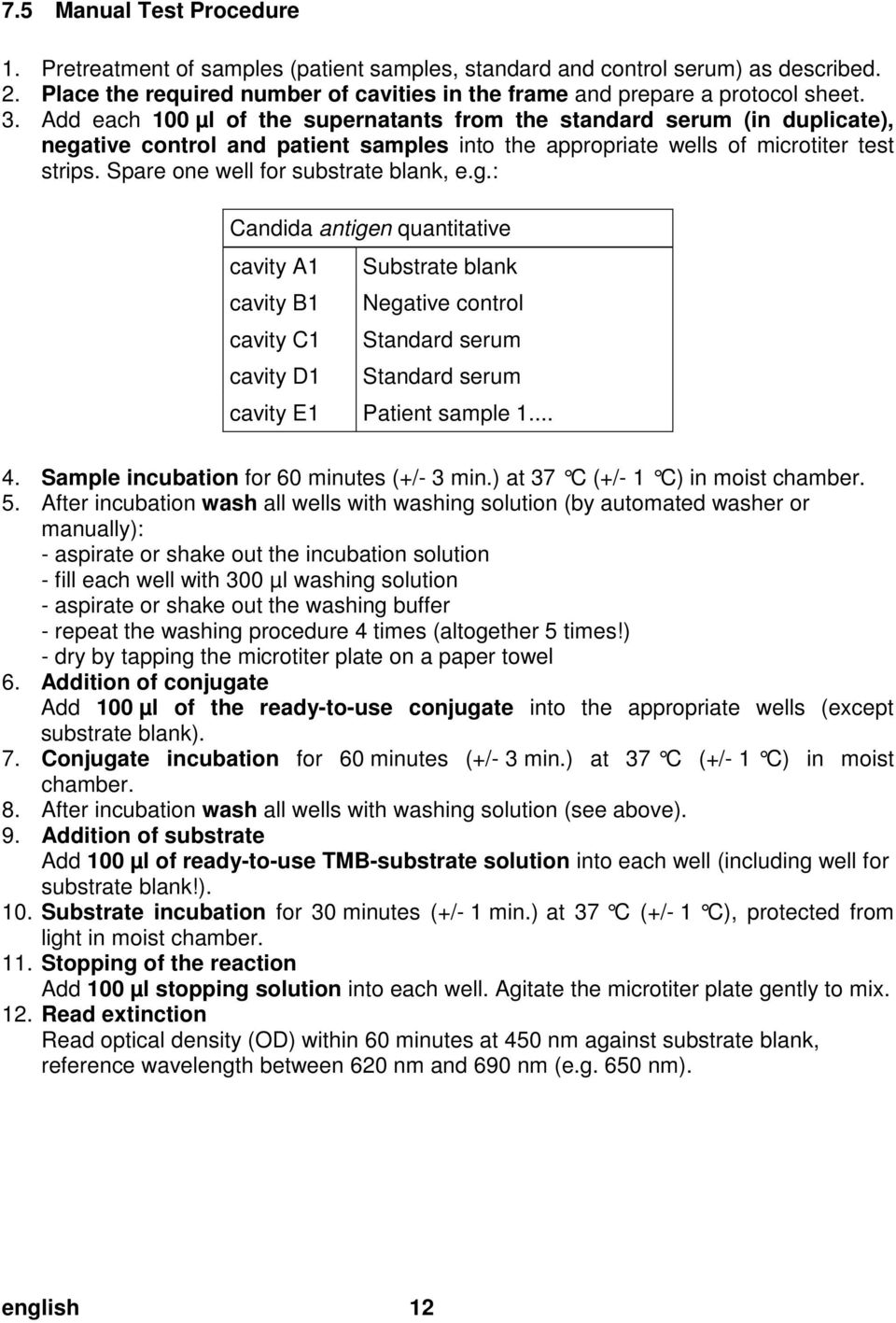 Add each 100 µl of the supernatants from the standard serum (in duplicate), negative control and patient samples into the appropriate wells of microtiter test strips.