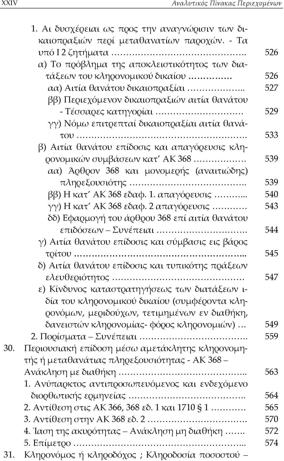 . 527 ββ) Περιεχόμενον δικαιοπραξιών αιτία θανάτου Τέσσαρες κατηγορίαι 529 γγ) Νόμω επιτρεπταί δικαιοπραξίαι αιτία θανάτου.