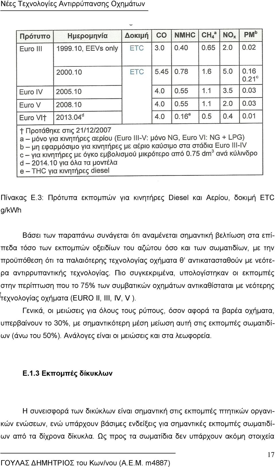 σωματιδίων, με την προϋπόθεση ότι τα παλαιότερης τεχνολογίας οχήματα θ αντικατασταθούν με νεότερα αντιρρυπαντικής τεχνολογίας.