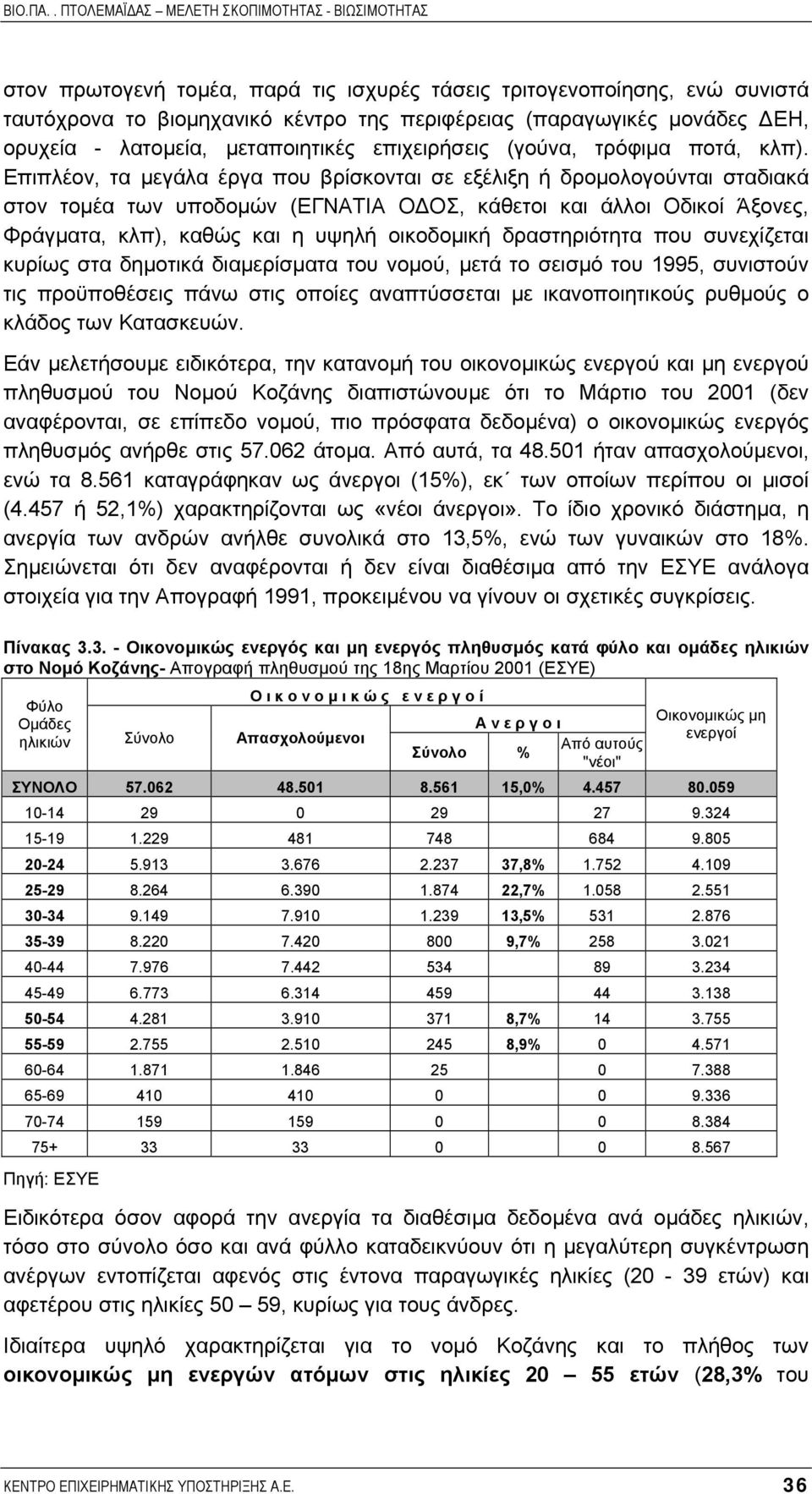 Επιπλέον, τα µεγάλα έργα που βρίσκονται σε εξέλιξη ή δροµολογούνται σταδιακά στον τοµέα των υποδοµών (ΕΓΝΑΤΙΑ Ο ΟΣ, κάθετοι και άλλοι Οδικοί Άξονες, Φράγµατα, κλπ), καθώς και η υψηλή οικοδοµική