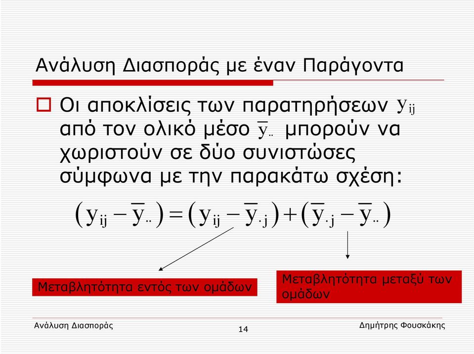 με την παρακάτω σχέση: ( y y ) = ( y y ) + ( y y ) ij ij j j