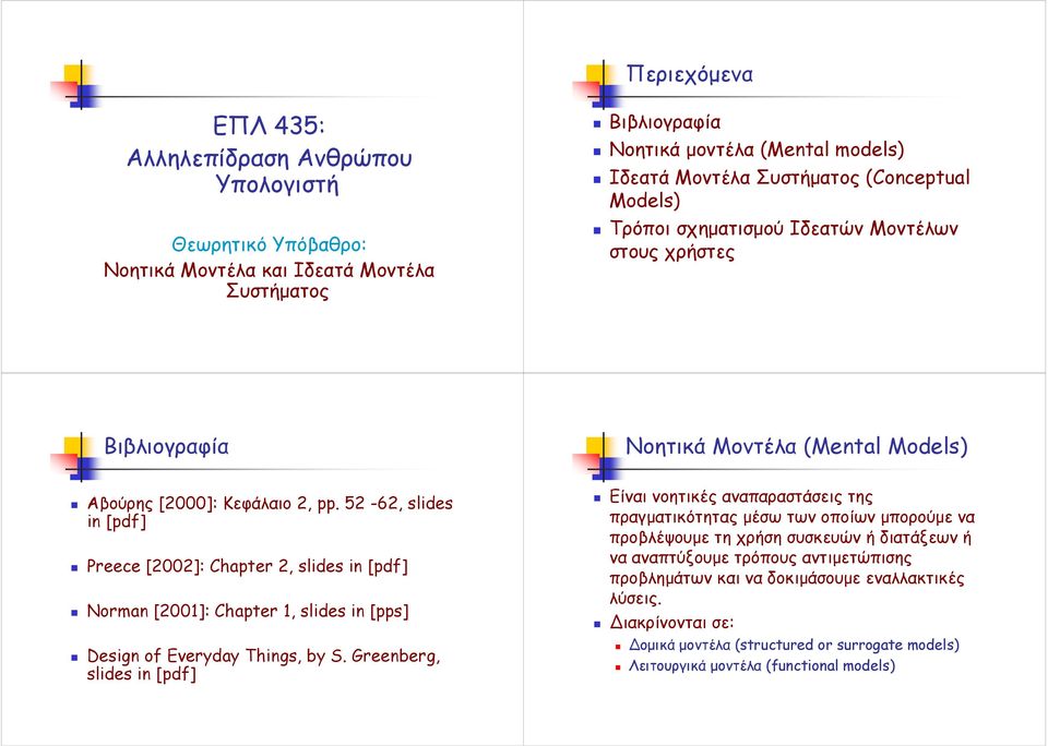 52-62, slides in [pdf] Preece [2002]: Chapter 2, slides in [pdf] Norman [2001]: Chapter 1, slides in [pps] Design of Everyday Things, by S.