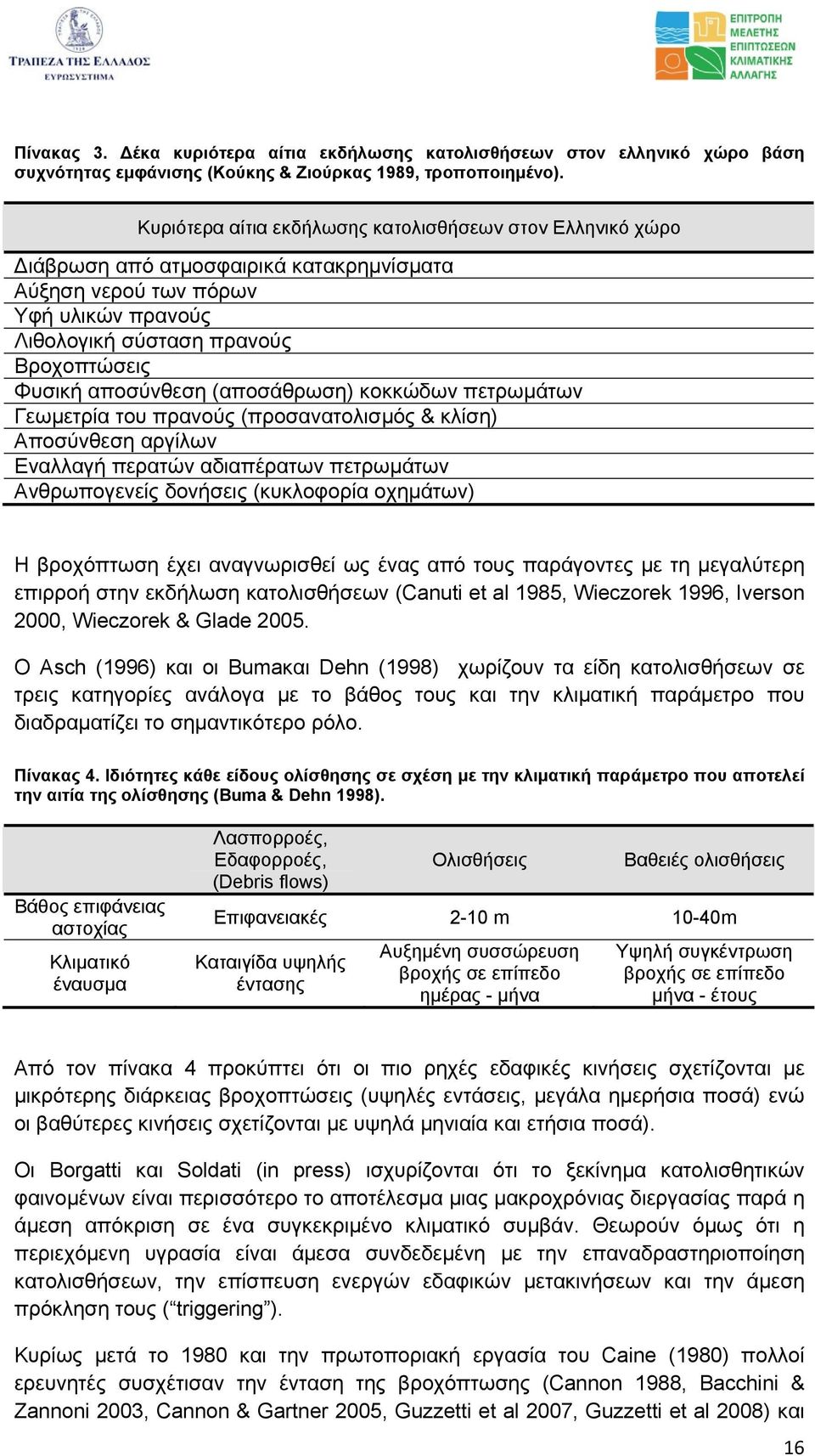 (αποσάθρωση) κοκκώδων πετρωµάτων Γεωµετρία του πρανούς (προσανατολισµός & κλίση) Αποσύνθεση αργίλων Εναλλαγή περατών αδιαπέρατων πετρωµάτων Ανθρωπογενείς δονήσεις (κυκλοφορία οχηµάτων) Η βροχόπτωση