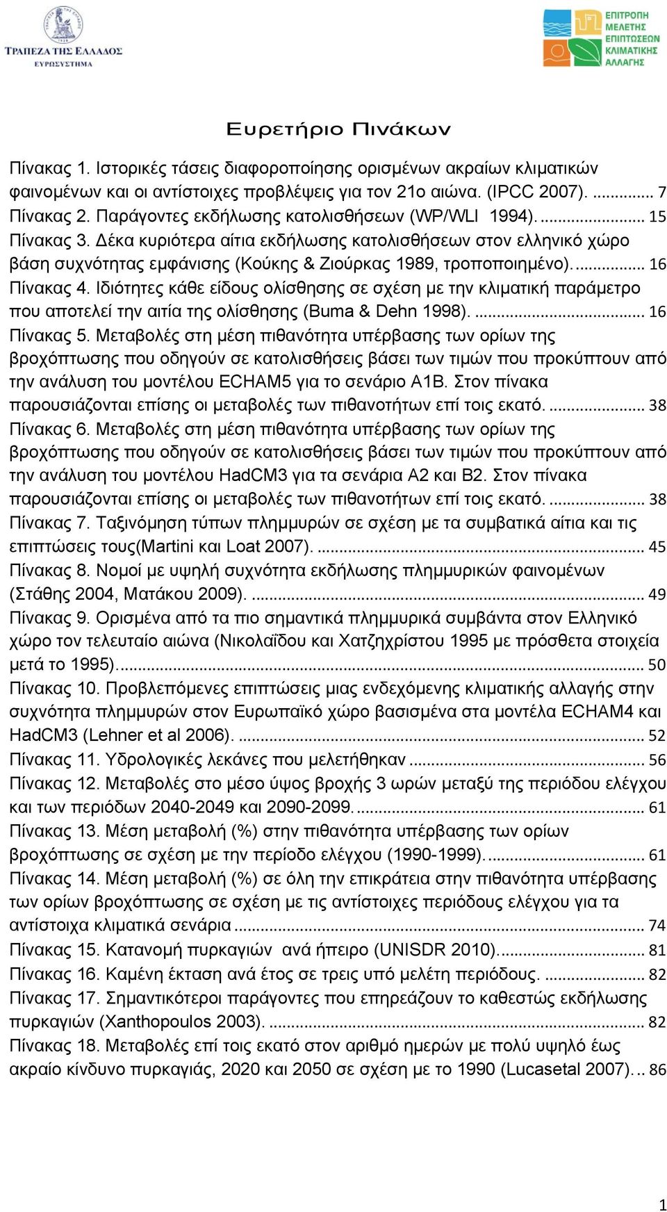 .. 16 Πίνακας 4. Ιδιότητες κάθε είδους ολίσθησης σε σχέση µε την κλιµατική παράµετρο που αποτελεί την αιτία της ολίσθησης (Buma & Dehn 1998).... 16 Πίνακας 5.