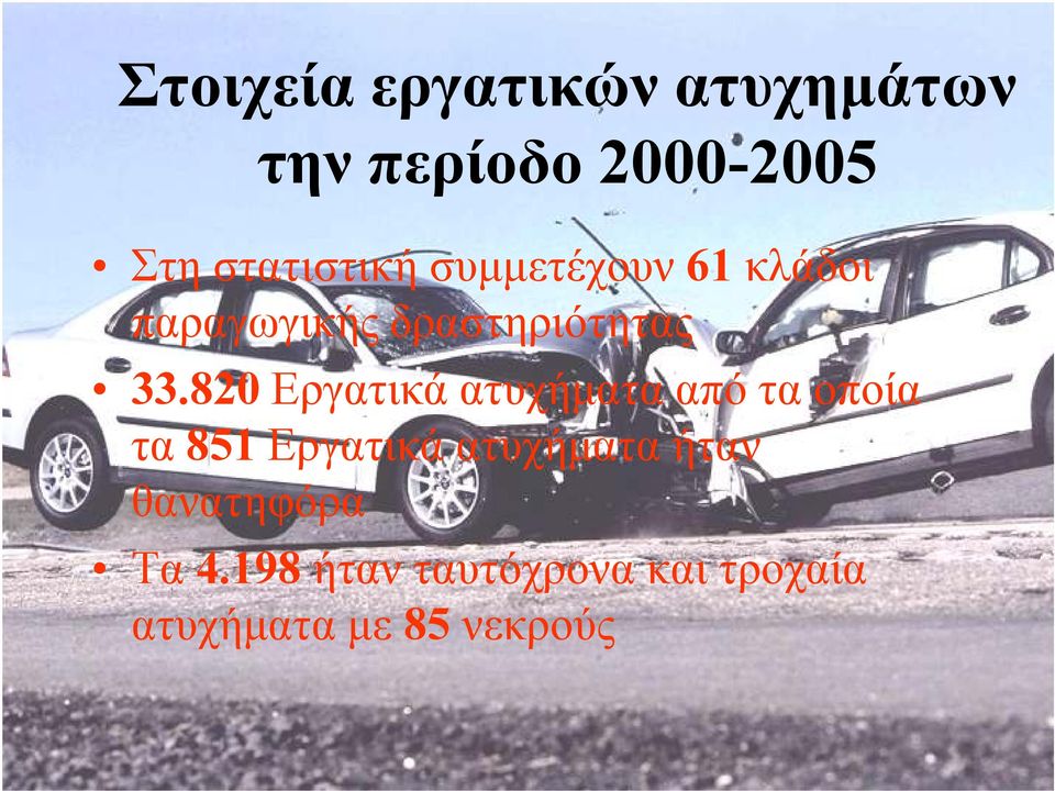 820 Εργατικά ατυχήµατα από τα οποία τα 851 Εργατικά ατυχήµατα