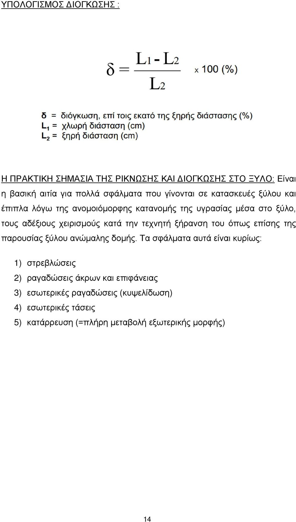 κατά την τεχνητή ξήρανση του όπως επίσης της παρουσίας ξύλου ανώμαλης δομής.