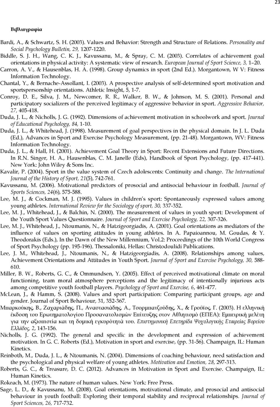 , & Hausenblas, H. A. (1998). Group dynamics in sport (2nd Εd.). Morgantown, W V: Fitness Information Technology. Chantal, Y., & Bernache-Assollant, I. (2003).