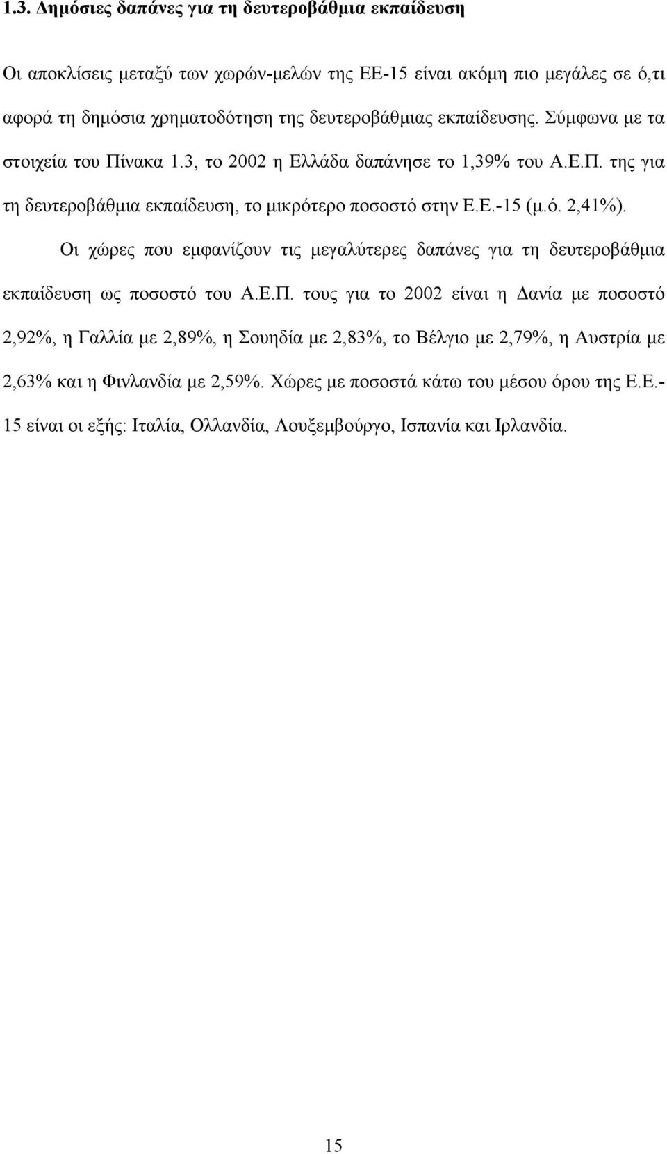 Οι χώρες που εµφανίζουν τις µεγαλύτερες δαπάνες για τη δευτεροβάθµια εκπαίδευση ως ποσοστό του Α.Ε.Π.