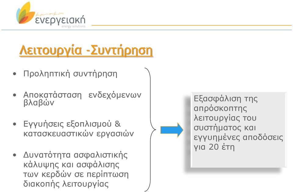 κάλυψης και ασφάλισης των κερδών σε περίπτωση διακοπής λειτουργίας