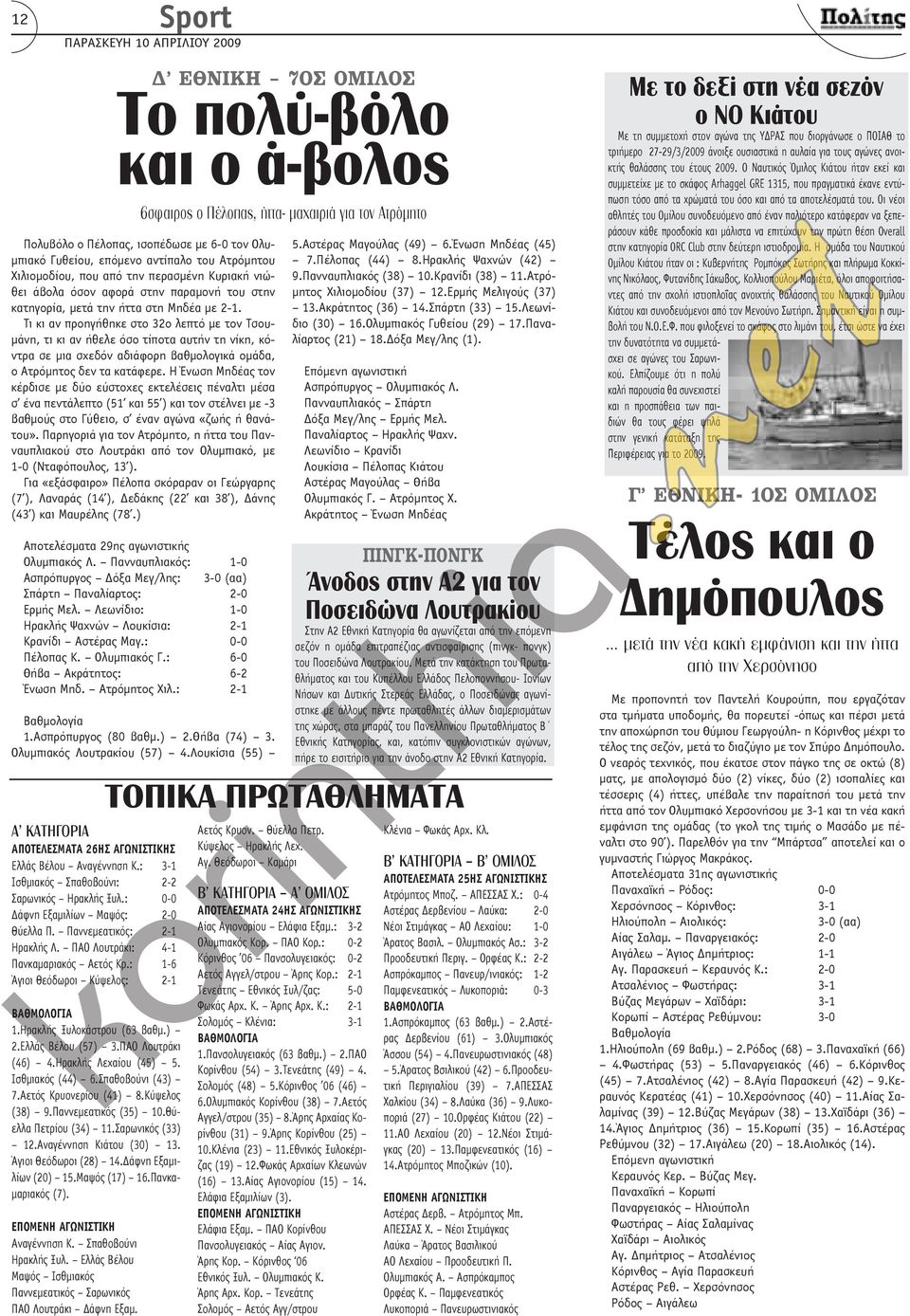 Ηρακλής Λεχαίου (45) 5. Ισθμιακός (44) 6.Σπαθοβούνι (43) 7.Αετός Κρυονερίου (41) 8.Κύψελος (38) 9.Παννεμεατικός (35) 10.Θύελλα Πετρίου (34) 11.Σαρωνικός (33) 12.Αναγέννηση Κιάτου (30) 13.