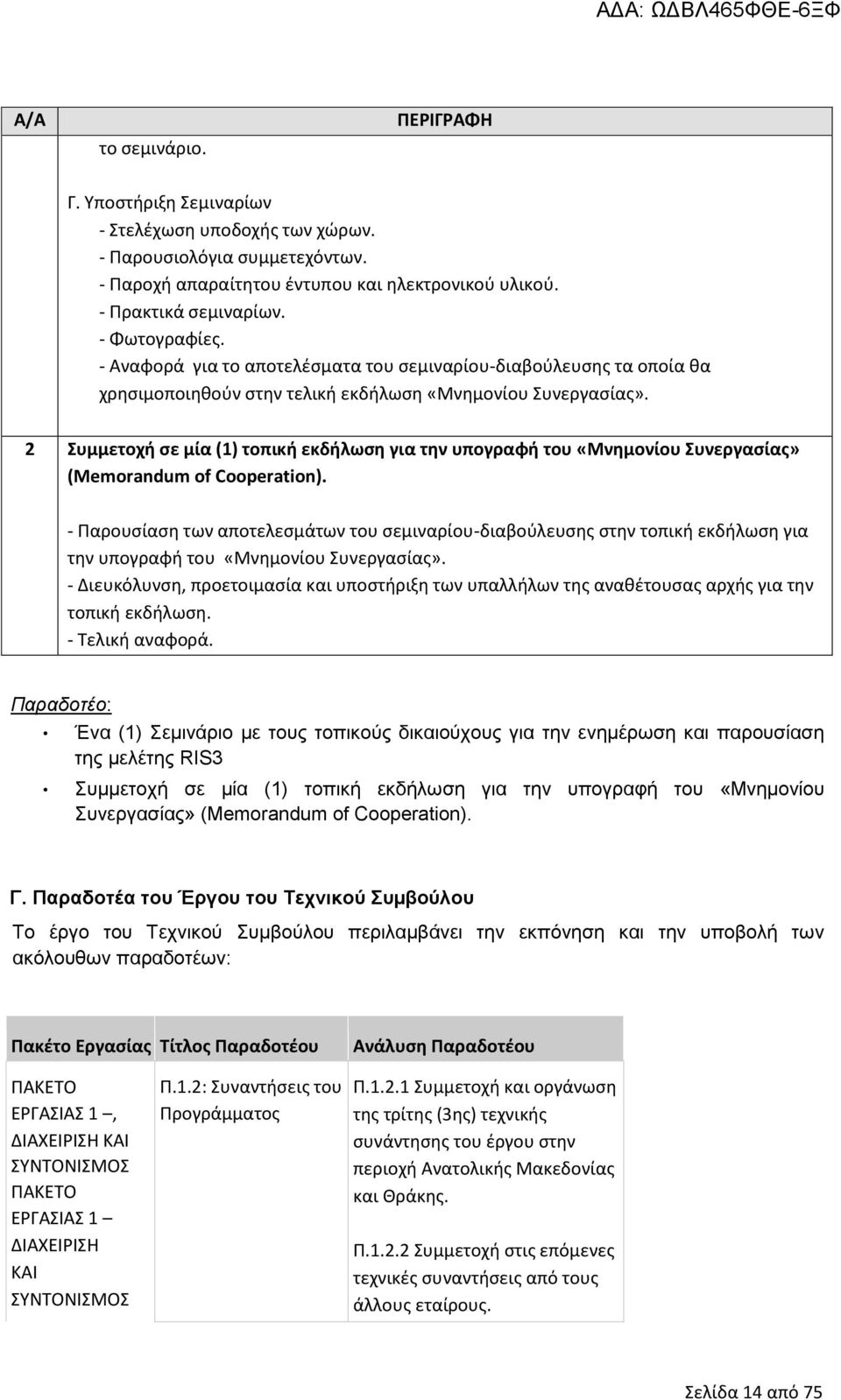 2 Συμμετοχή σε μία (1) τοπική εκδήλωση για την υπογραφή του «Μνημονίου Συνεργασίας» (Memorandum of Cooperation).