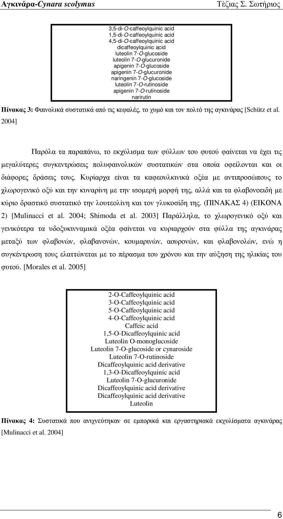 2004] Παρόλα τα παραπάνω, το εκχύλισμα των φύλλων του φυτού φαίνεται να έχει τις μεγαλύτερες συγκεντρώσεις πολυφαινολικών συστατικών στα οποία οφείλονται και οι διάφορες δράσεις τους.