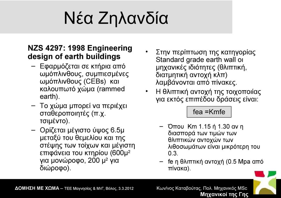 5μ μεταξύ του θεμελίου και στέψης των τοίχων και μέγιστη επιφάνεια του κτηρίου (600μ2 για μονώροφο, 200 μ2 για διώροφο).