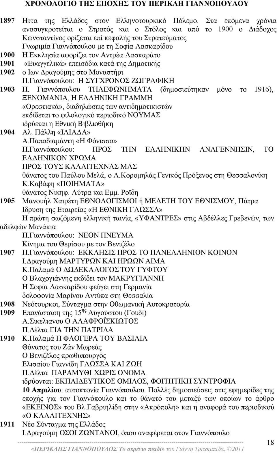 αφορίζει τον Αντρέα Λασκαράτο 1901 «Ευαγγελικά» επεισόδια κατά της Δημοτικής 1902 ο Ιων Δραγούμης στο Μοναστήρι Π.Γιαννόπουλου: Η ΣΥΓΧΡΟΝΟΣ ΖΩΓΡΑΦΙΚΗ 1903 Π.