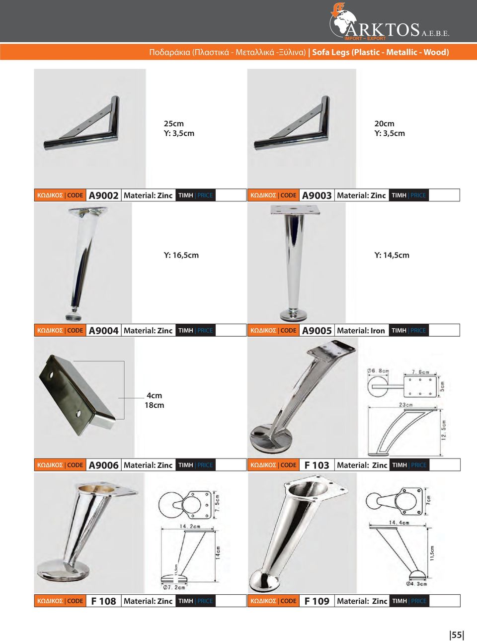 Zinc Α9003 Zinc Υ: 16,5cm Υ: 14,5cm Α9004 Zinc Α9005 Iron
