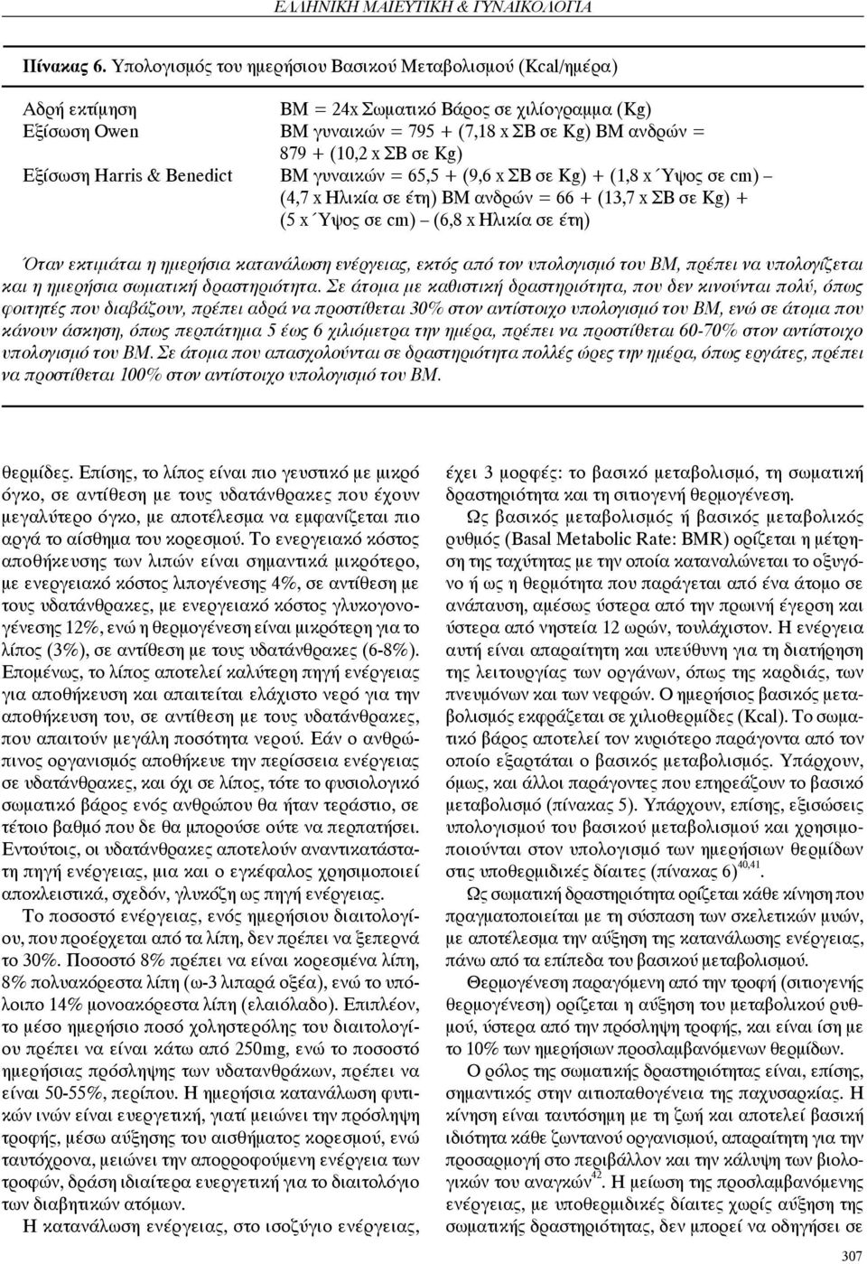 σε Kg) Εξίσωση Harris & Benedict BM γυναικών = 65,5 + (9,6 x ΣΒ σε Kg) + (1,8 x Ύψος σε cm) (4,7 x Ηλικία σε έτη) ΒΜ ανδρών = 66 + (13,7 x ΣΒ σε Kg) + (5 x Ύψος σε cm) (6,8 x Ηλικία σε έτη) Όταν