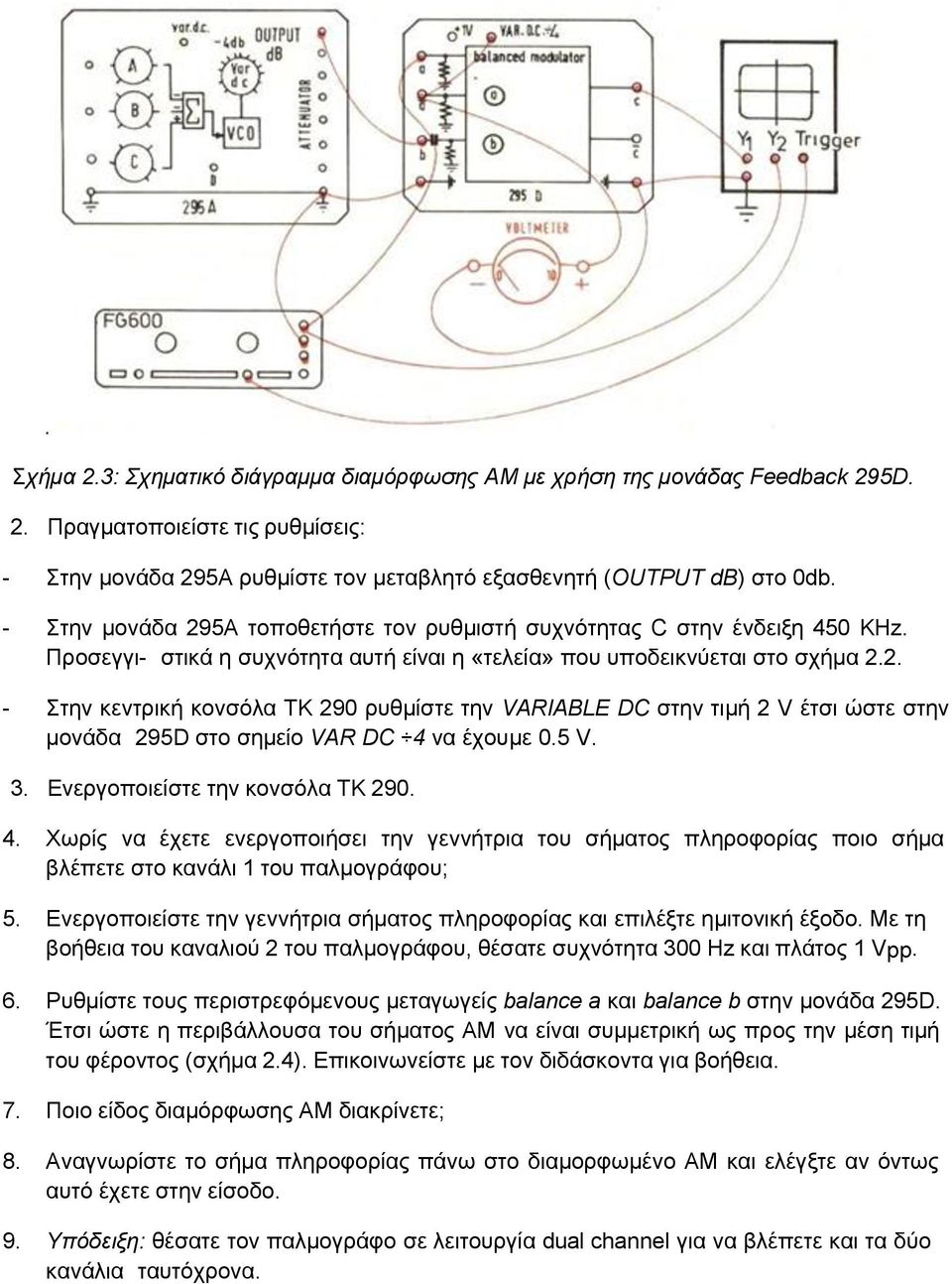 5 V. 3. Ενεργοποιείστε την κονσόλα TK 290. 4. Χωρίς να έχετε ενεργοποιήσει την γεννήτρια του σήματος πληροφορίας ποιο σήμα βλέπετε στο κανάλι 1 του παλμογράφου; 5.