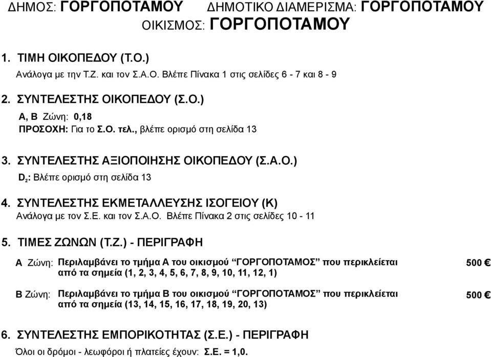 από τα σημεία (1, 2, 3, 4, 5, 6, 7, 8, 9, 10, 11, 12, 1) 500 Β Ζώνη: Περιλαμβάνει το τμήμα Β