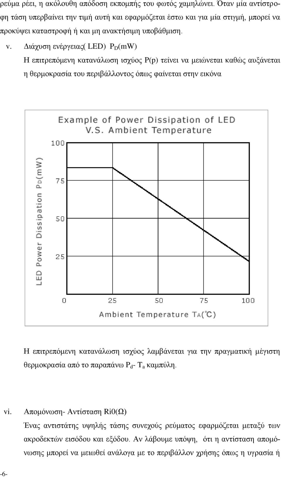 Διάχυση ενέργειας( LED) P D (mw) Η επιτρεπόμενη κατανάλωση ισχύος P(p) τείνει να μειώνεται καθώς αυξάνεται η θερμοκρασία του περιβάλλοντος όπως φαίνεται στην εικόνα Η επιτρεπόμενη