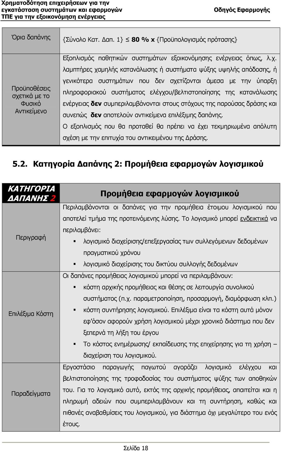 λαµπτήρες χαµηλής κατανάλωσης ή συστήµατα ψύξης υψηλής απόδοσης, ή γενικότερα συστηµάτων που δεν σχετίζονται άµεσα µε την ύπαρξη πληροφοριακού συστήµατος ελέγχου/βελτιστοποίησης της κατανάλωσης