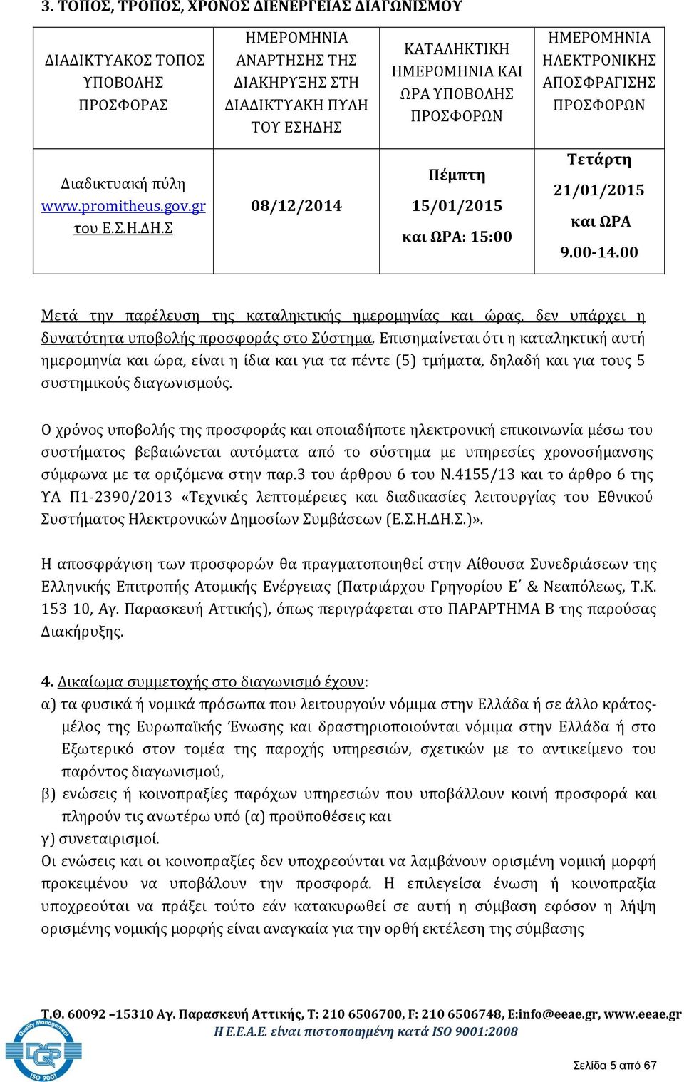 00 Μετά την παρέλευση της καταληκτικής ημερομηνίας και ώρας, δεν υπάρχει η δυνατότητα υποβολής προσφοράς στο Σύστημα.