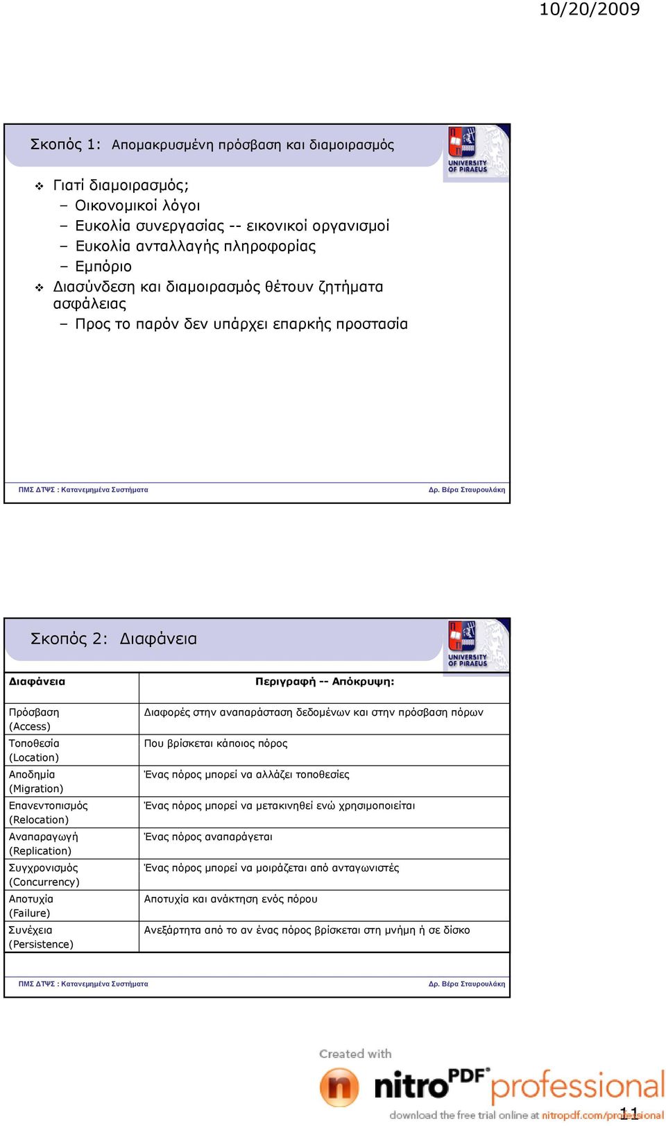 Επανεντοπισμός (Relocation) Αναπαραγωγή (Replication) Συγχρονισμός (Concurrency) Αποτυχία (Failure) Συνέχεια (Persistence) Διαφορές στην αναπαράσταση δεδομένων και στην πρόσβαση πόρων Που βρίσκεται