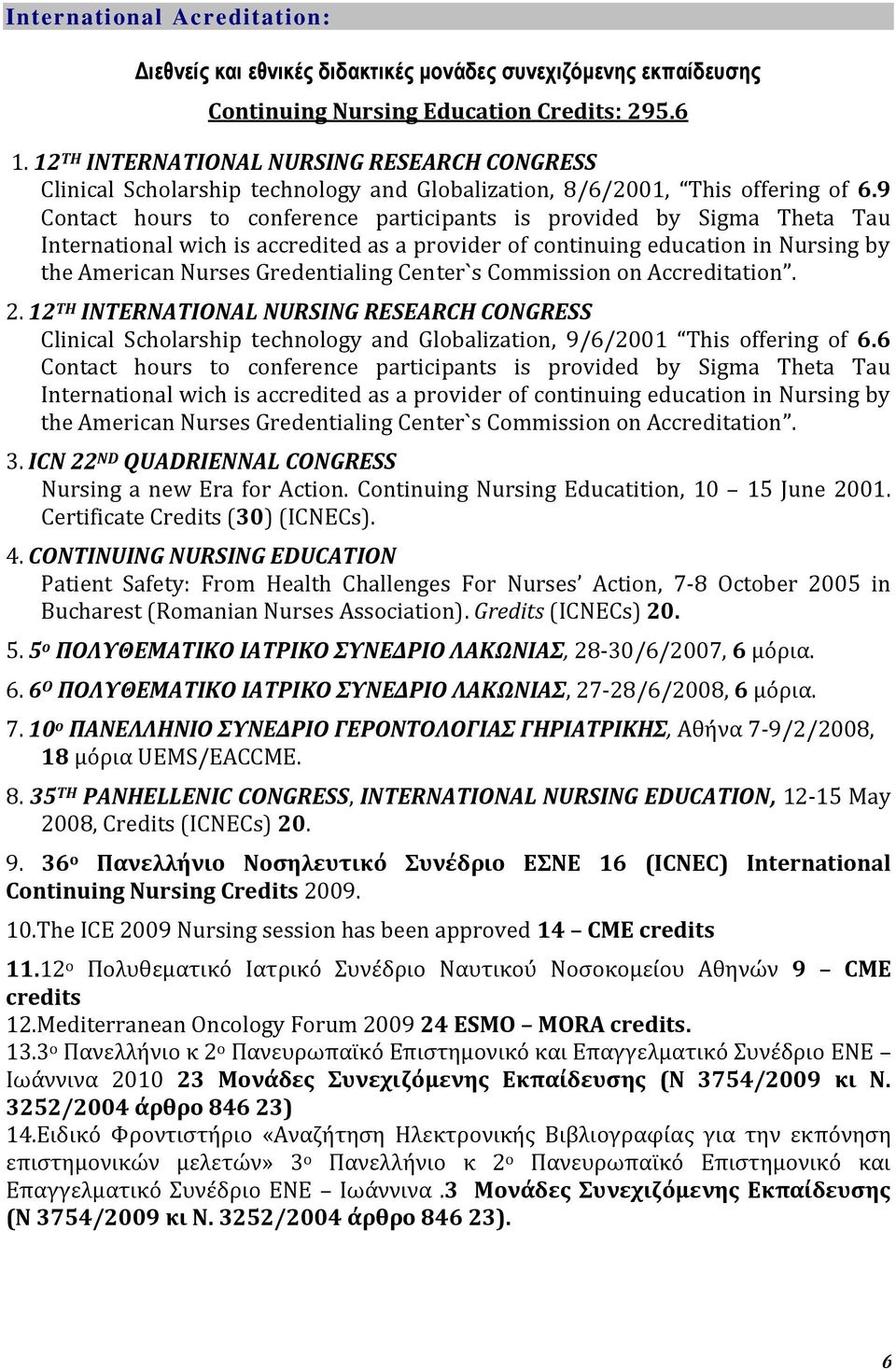 9 Contact hours to conference participants is provided by Sigma Theta Tau International wich is accredited as a provider of continuing education in Nursing by the American Nurses Gredentialing