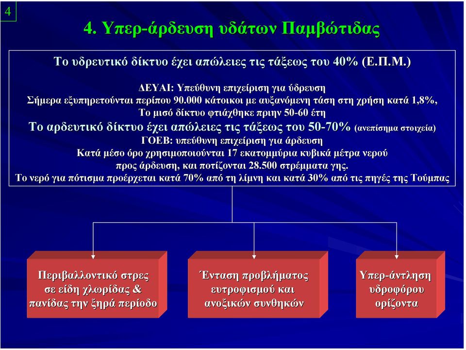 υπεύθυνη επιχείριση για άρδευση Κατά µέσο όρο χρησιµοποιούνται 17 εκατοµµύρια κυβικά µέτρα νερού προς άρδευση, και ποτίζονται 28.500 στρέµµατα γης.