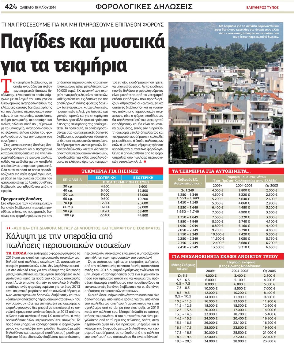 για τα τεκµήρια Τα «τεκµήρια διαβίωσης», τα οποία ονοµάζονται πλέον «αντικειµενικές δαπάνες διαβίωσης», είναι ποσά τα οποία, σύµφωνα µε τη λογική του υπουργείου Οικονοµικών, αντιπροσωπεύουν τις