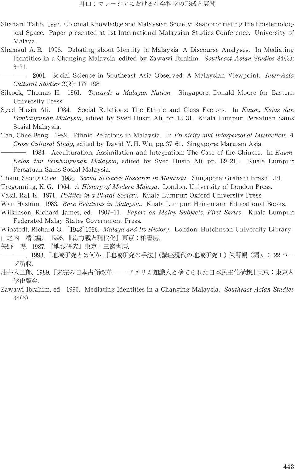 .. Social Science in Southeast Asia Observed: A Malaysian Viewpoint. Inter-Asia Cultural Studies :. Silcock, Thomas H.. Towards a Malayan Nation. Singapore: Donald Moore for Eastern University Press.