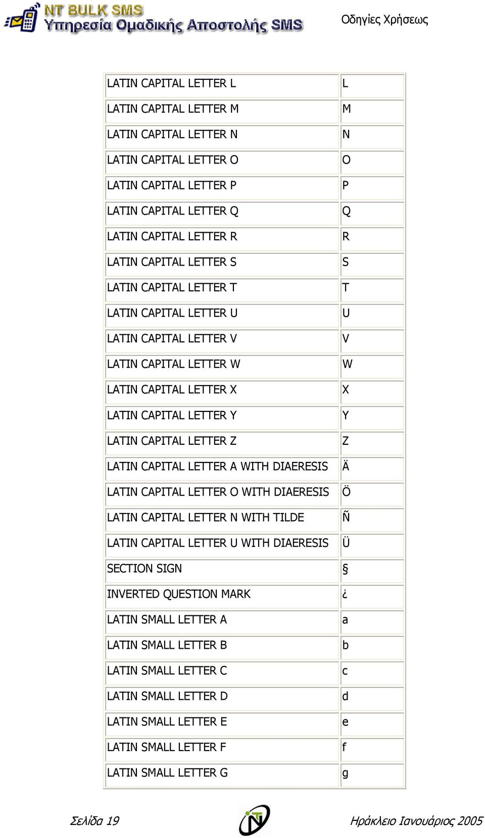 WITH DIAERESIS LATIN CAPITAL LETTER O WITH DIAERESIS LATIN CAPITAL LETTER N WITH TILDE LATIN CAPITAL LETTER U WITH DIAERESIS L M N O P Q R S T U V W X Y Z Ä Ö Ñ Ü SECTION SIGN INVERTED