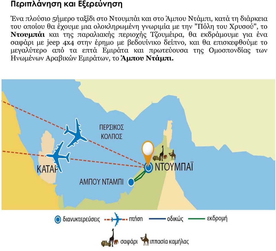 Τζουμέιρα, θα εκδράμουμε για ένα σαφάρι με jeep 4x4 στην έρημο με βεδουίνικο δείπνο, και θα επισκεφθούμε το