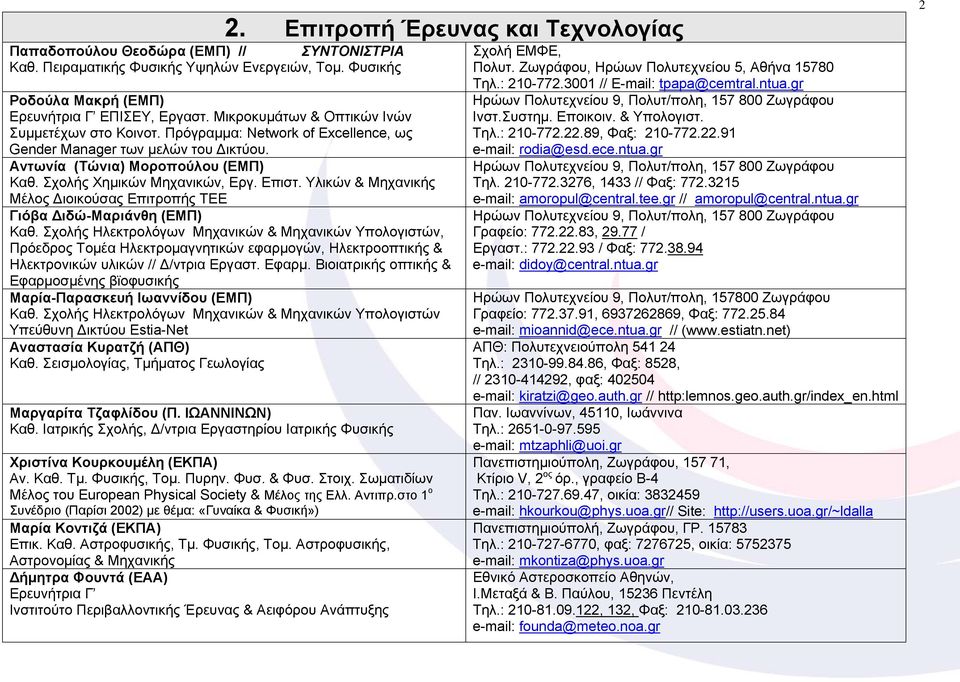 Επιστ. Υλικών & Μηχανικής Μέλος Διοικούσας Επιτροπής ΤΕΕ Γιόβα Διδώ-Μαριάνθη (ΕΜΠ) Καθ.