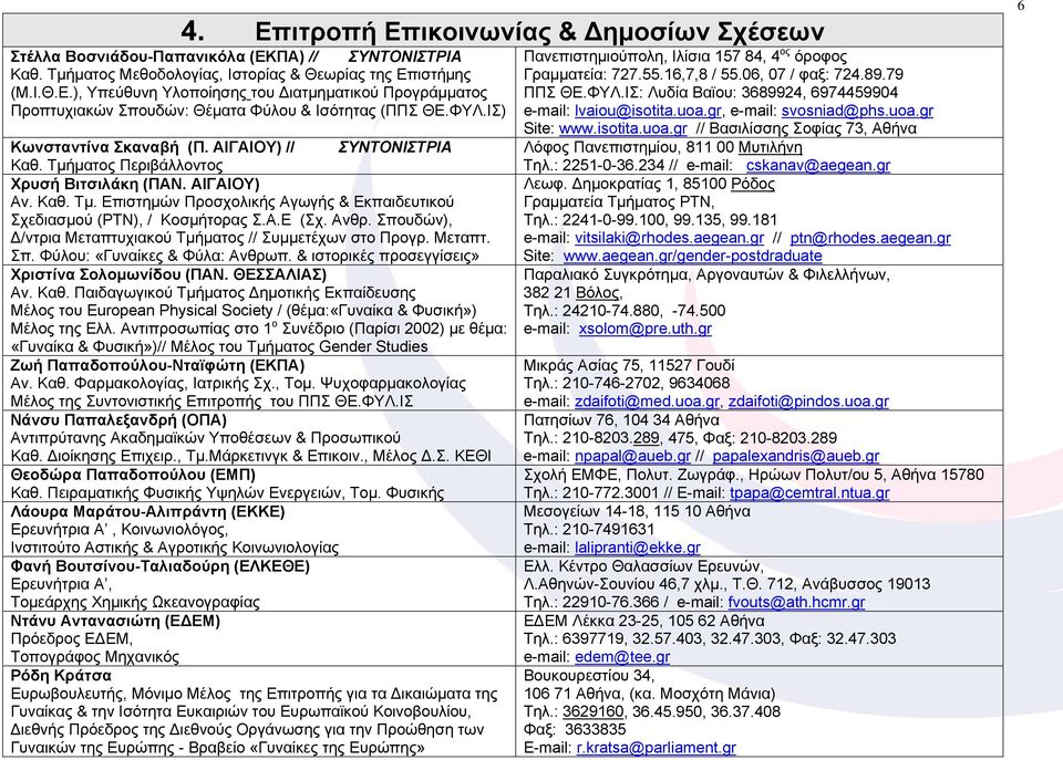 Α.Ε (Σχ. Ανθρ. Σπουδών), Δ/ντρια Μεταπτυχιακού Τμήματος // Συμμετέχων στο Προγρ. Μεταπτ. Σπ. Φύλου: «Γυναίκες & Φύλα: Ανθρωπ. & ιστορικές προσεγγίσεις» Χριστίνα Σολομωνίδου (ΠΑΝ. ΘΕΣΣΑΛΙΑΣ) Αν. Καθ.